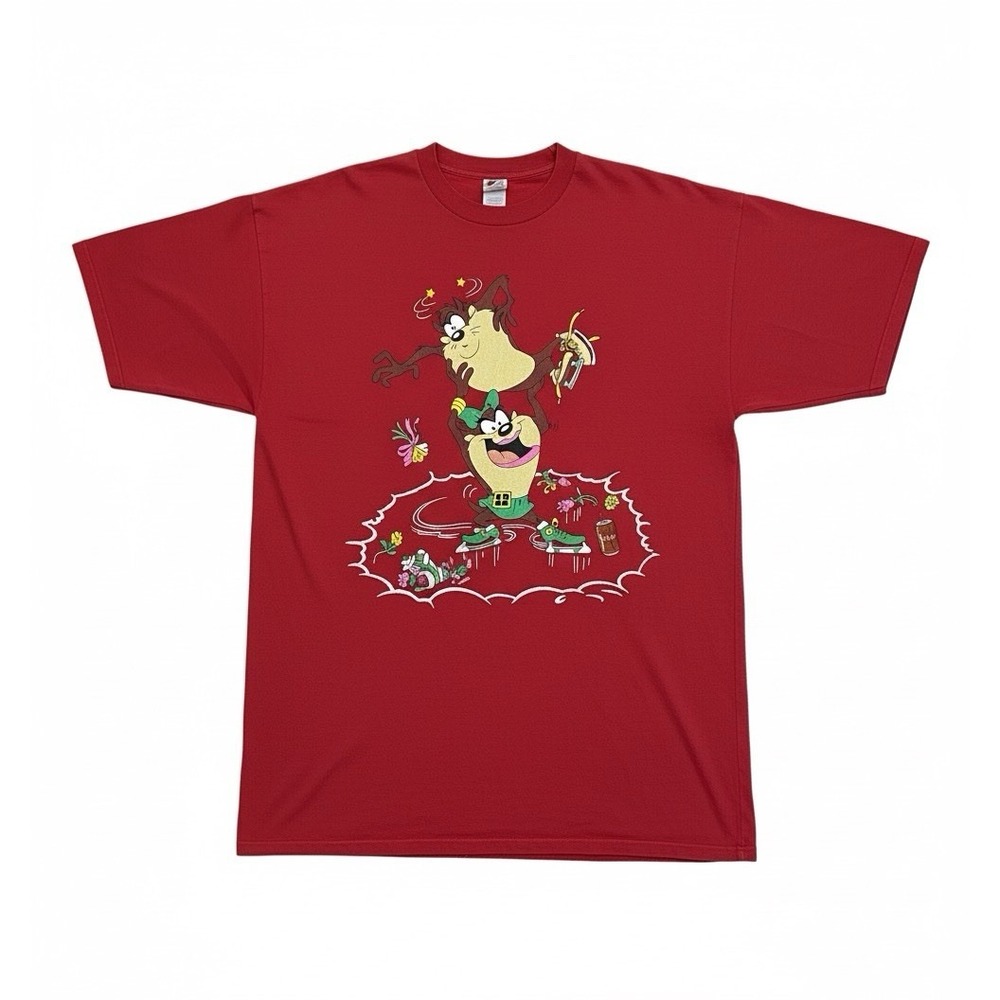 Looney Tunes‎ Womens Red Tasmanian Devil Ice Skating Mumu Long Tee OSFM 1997 90s